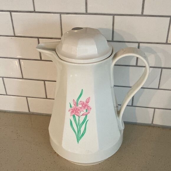 Vintage 80s Thermos Pink Flower Christa Coffee Butler Carafe - Picture 2 of 14